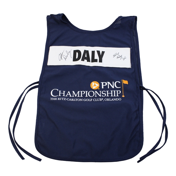 John Daly & John Daly Jr. Signed PNC Championship Caddie Bib JSA ALOA