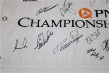 Tiger, Trevino, Sorenstam & others Signed PNC Championship Embroidered Flag JSA ALOA