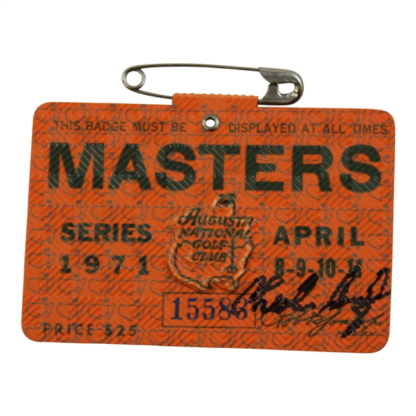 Charles Coody Signed 1971 Masters Tournament SERIES Badge #15583 JSA ALOA