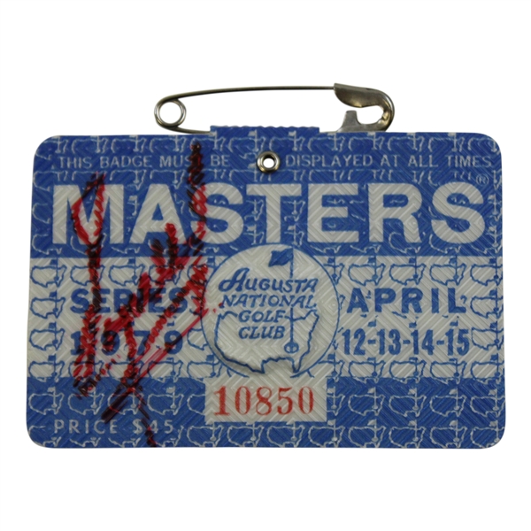 Fuzzy Zoeller Signed 1979 Masters Tournament SERIES Badge #10850 JSA ALOA