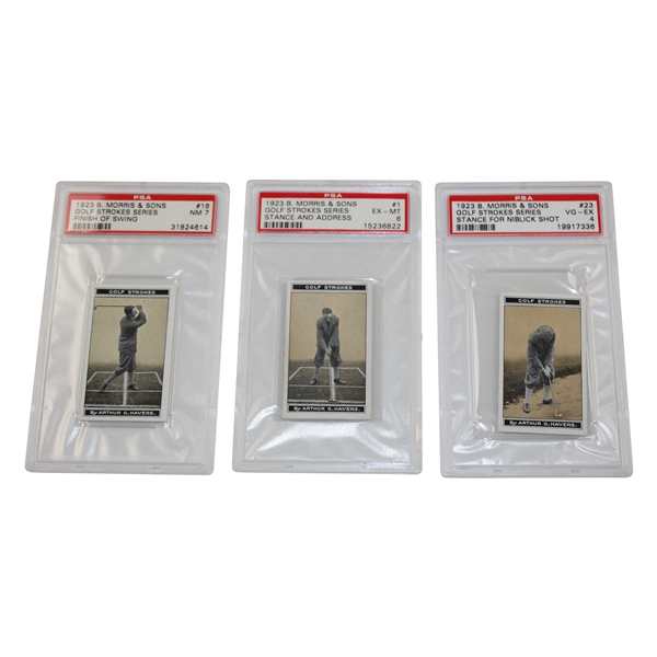 Three (3) 1923 Morris And Sons Golf Strokes Series Tobacco Golf Cards