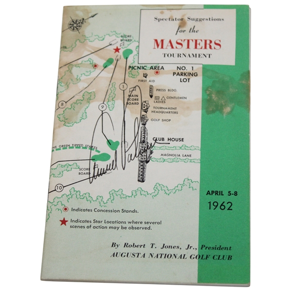 Arnold Palmer Signed 1962 Masters Spectator Guide & Photo of Palmer JSA #AL81897