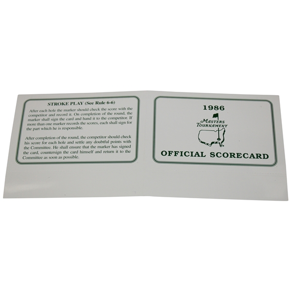 1986 Masters Tournament Official Scorecard - Jack Nicklaus 6th Masters Win
