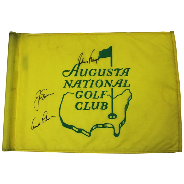 'Big Three' Palmer, Nicklaus & Player Signed Augusta National GC Course Flown Flag JSA ALOA