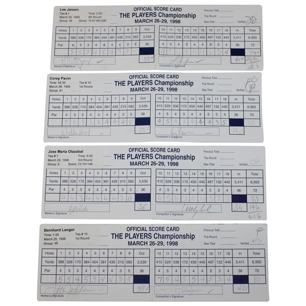 Langer, Olazabal & Six Others Signed 1998 Players Championship Used Scorecards