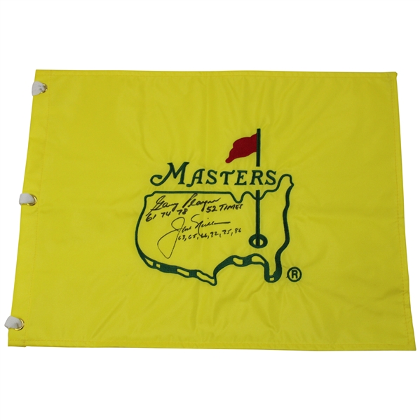 Jack Nicklaus & Gary Player Signed Undated Masters Flag w/Dates JSA ALOA