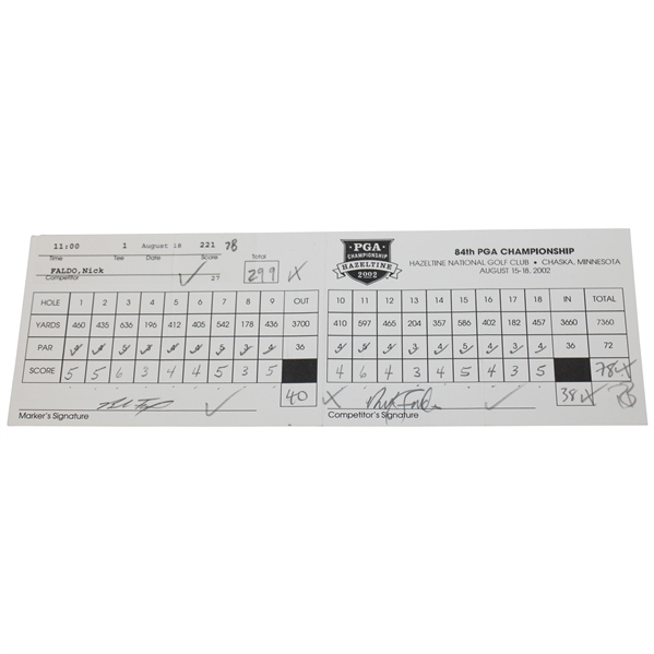 Nick Faldo Signed 2002 PGA Championship At Hazeltine GC Scorecard