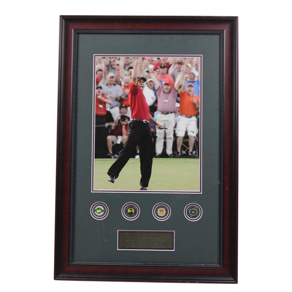 Tiger Woods Grand Slam Champion Photo & Pins Framed Display 