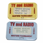 Two (2) Masters Tournament TV & Radio Badges From 1988 & 1989