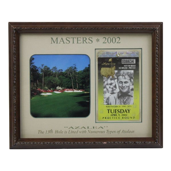 2002 Masters 13th Hole Azalea Framed Display w/2002 Masters Practice Round Ticket