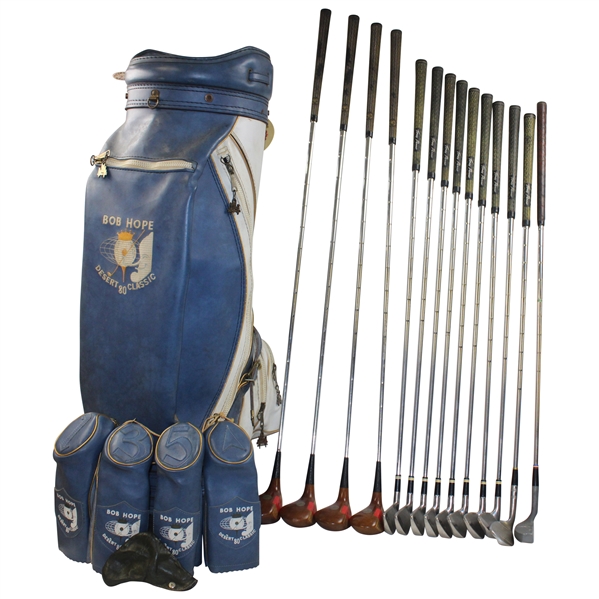 Bob Hopes Toney Penna Irons, Woods & Putter in 1980 Desert Classic Bag