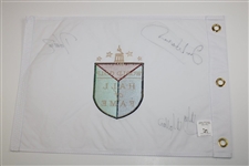Davis Love III, Ian Woosnam & Meg Mallon Signed World Golf Hall of Fame Flag JSA ALOA