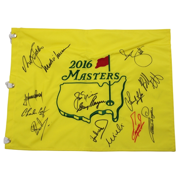Nicklaus, Player & 12 Masters Champions Signed 2016 Masters Flag JSA ALOA