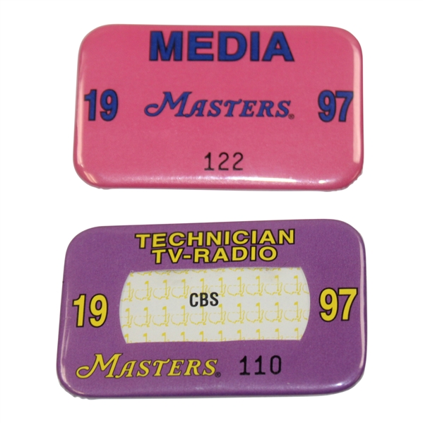 1997 Masters Media Badge #122 & Technician TV/Radio Badge #110 - Tiger Woods Win