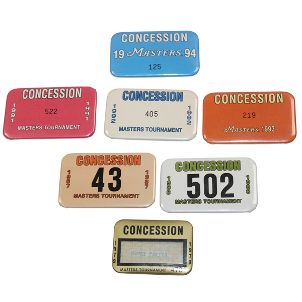Seven (7) Masters Tournament Employee Badges - 1979, 1987-1988, 1991-1994