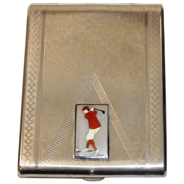 1930s Silver Cigarette Case - Enameled Golfer Motif