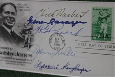 Nicklaus, Palmer, Sarazen, Picard, Harbert, Cooper & Miller Signed First Day Of Issue Framed Display JSA ALOA
