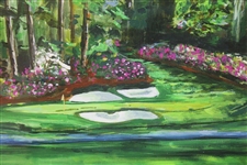 Augusta National Celebration of Appreciation Hole 12 Golden Bell Painting by Artist Duke Framed w/Box