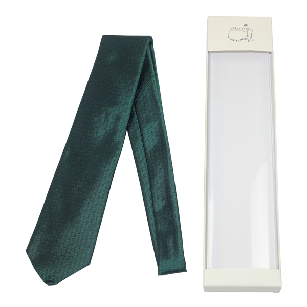 Masters Made in Italy Collection Dark Green Silk Tie with Navy Mini Logo Pattern
