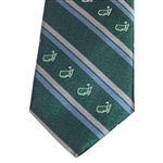 Masters Dark Green Silk Tie With Light Blue And Grey Stripes