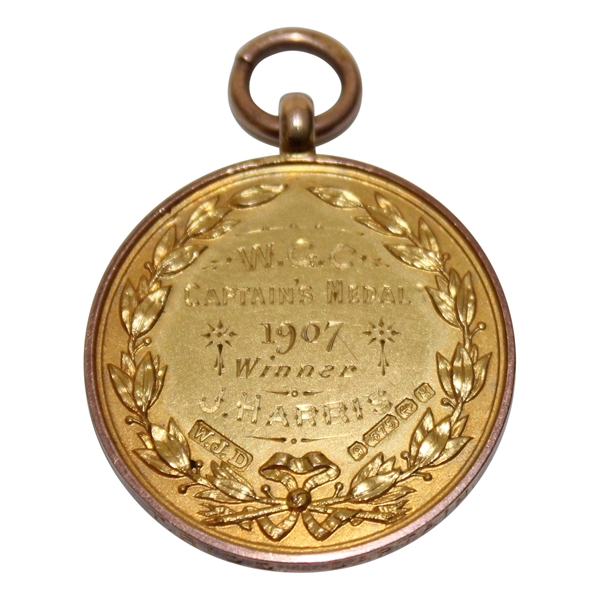 1907 Wigton GC 9k Gold Captain’s Medal  Awarded to Mr. J Harris