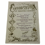 Gene Sarazens 1937 Crossing Of The Equator Certificate Stamped Mr. G. Sarazen.