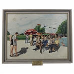 1955 Original Oil On Canvas Board Painting Opening Day At Brookside by Artist Helen Taub