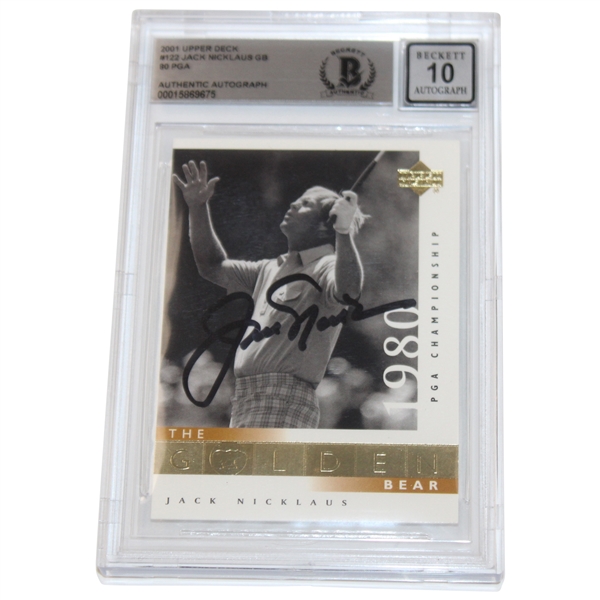 Jack Nicklaus Signed 2001 UD Golden Bear 1980 PGA Card #122 - Beckett Graded 10 AUTO