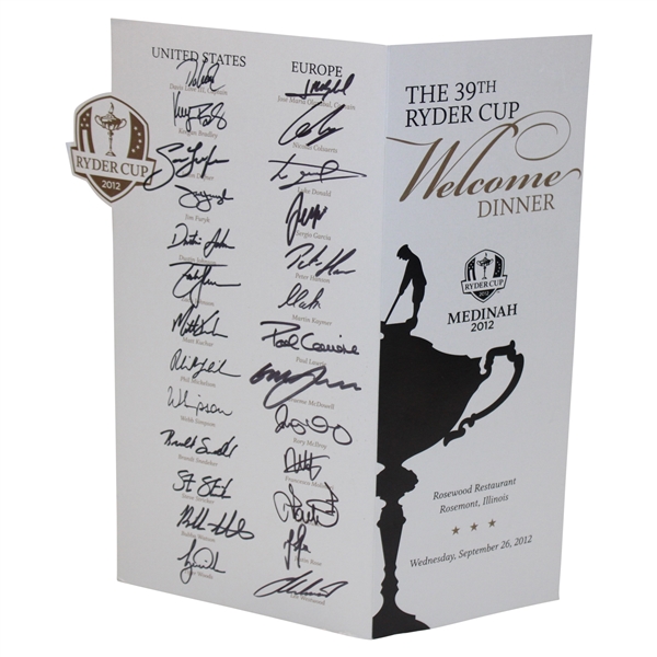 2012 Ryder Cup at Medinah USA & Europe Teams Signed Welcome Dinner Menu JSA ALOA