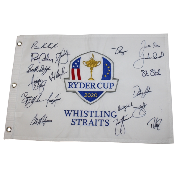 2020 Ryder Cup at Whistling Straits Team USA & Captains Signed Embroidered Flag JSA ALOA