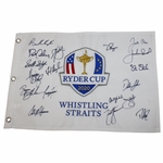 2020 Ryder Cup at Whistling Straits Team USA & Captains Signed Embroidered Flag JSA ALOA