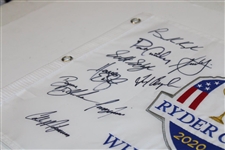 2020 Ryder Cup at Whistling Straits Team USA & Captains Signed Embroidered Flag JSA ALOA