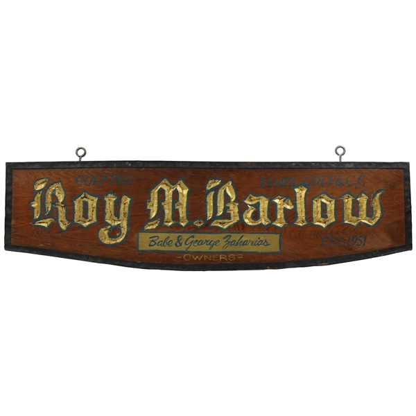 Babe & George Zaharias Original Forrest Hills Wooden Roy M. Barlow Clubhouse Sign