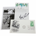 Bob Goalby Signed Bobby Jones First Day Of Issue, Vijay Singh Signed Disney Scorecard & Doug Ford Signed Photo JSA ALOA
