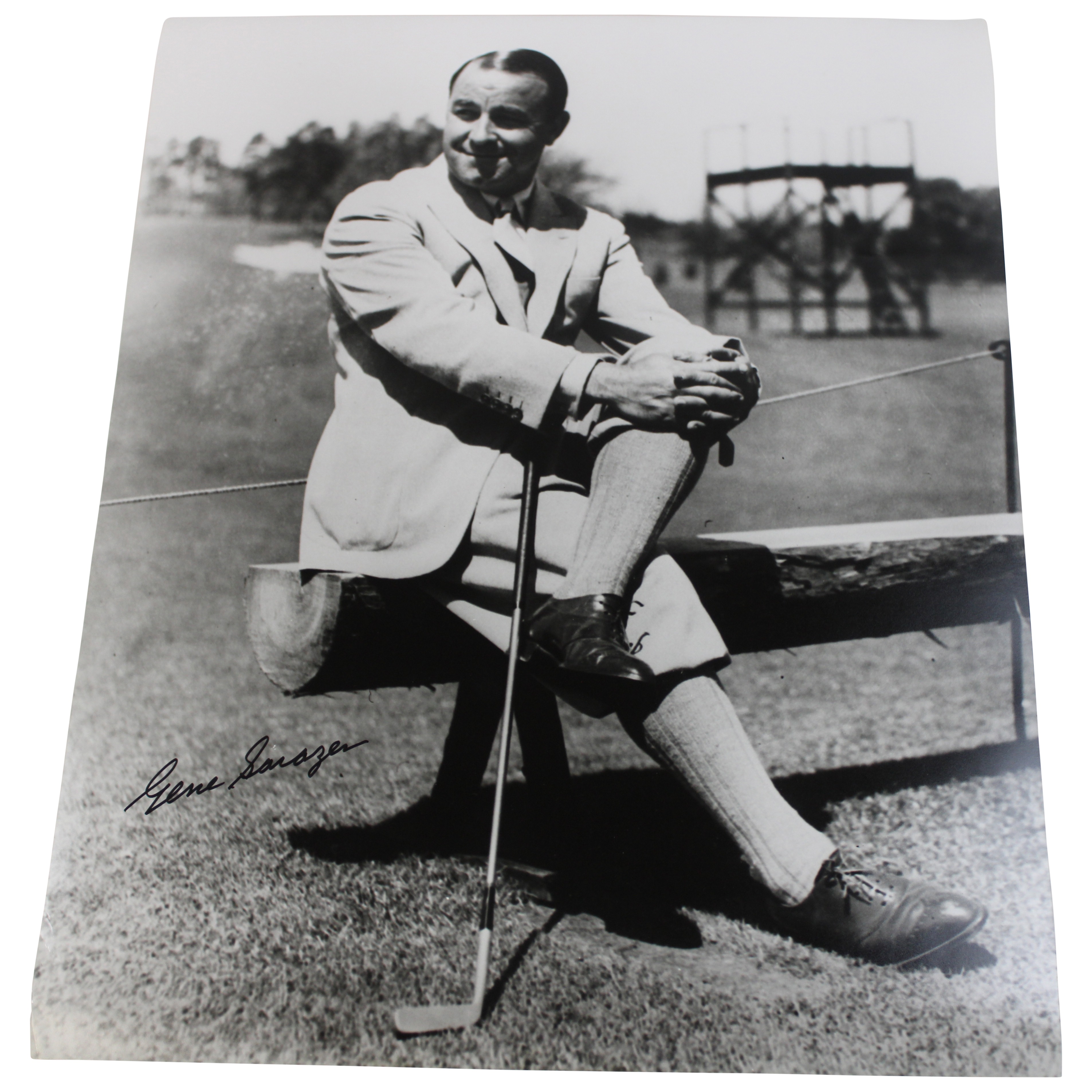 Lot Detail - Gene Sarazen Signed Posing On A Bench 16x20 Photo JSA ALOA