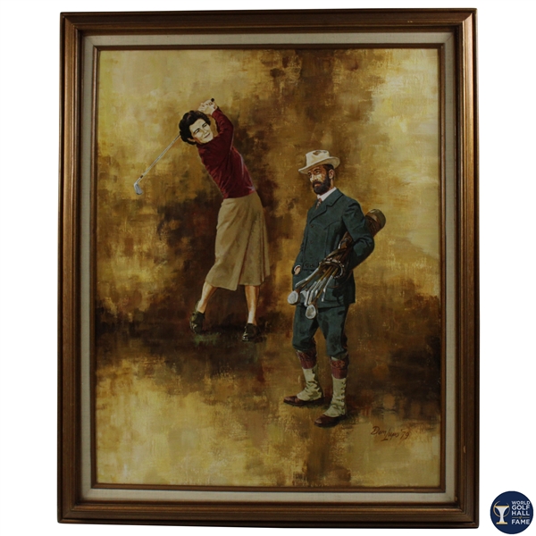 Original 1979 World Golf Hall of Fame Walter Travis & Louise Suggs Dom Lupo Painting Oil on Canvas - Framed 