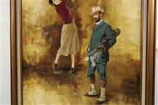 Original 1979 World Golf Hall of Fame Walter Travis & Louise Suggs Dom Lupo Painting Oil on Canvas - Framed 