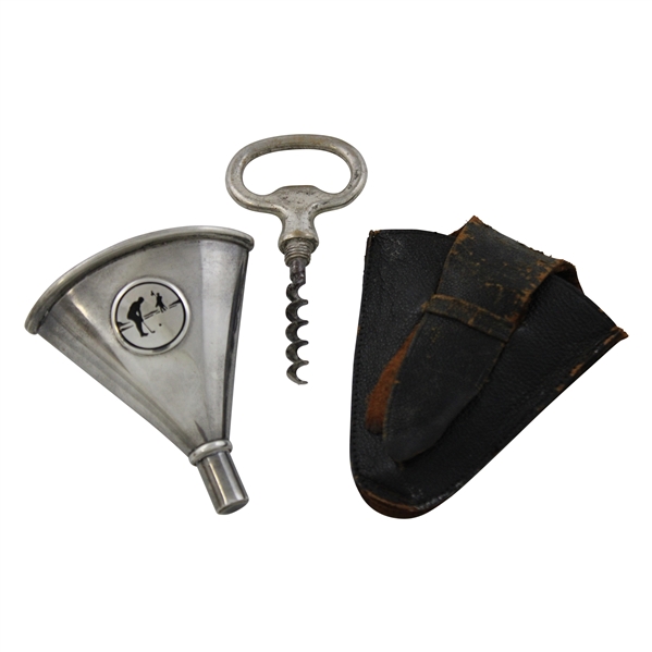Sterling Silver Golf Theme Bottle Opener/Wine Opener W/ Leather Case