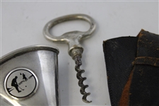 Sterling Silver Golf Theme Bottle Opener/Wine Opener W/ Leather Case