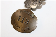 1943 Medinah Country Club A Class Caddy Badge #259 w/Findlay CC #113