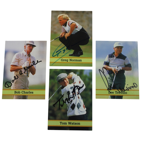 (4) Four British Open Champions Signed Golf Cards Watson, Charles, Norman & Trevino JSA ALOA