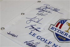 2018 Ryder Cup at Le Golf National Team USA & Captain Signed Embroidered Flag JSA ALOA
