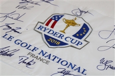 2018 Ryder Cup at Le Golf National Team USA & Captain Signed Embroidered Flag JSA ALOA