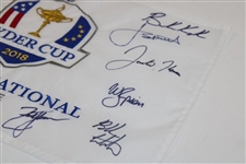 2018 Ryder Cup at Le Golf National Team USA & Captain Signed Embroidered Flag JSA ALOA