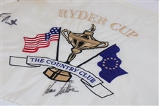 Sutton, O'Meara & Harrington Signed 1999 Ryders Cup The Country Club Embroidered Flag  JSA ALOA