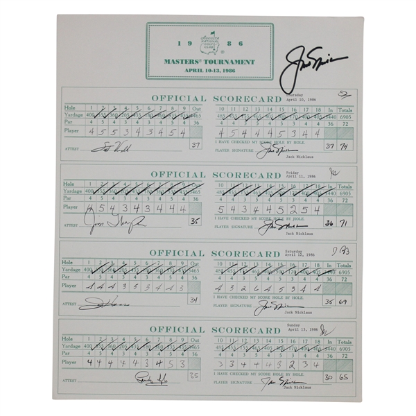 Jack Nicklaus Signed 1986 Masters Scorecard Presentation JSA #II89671