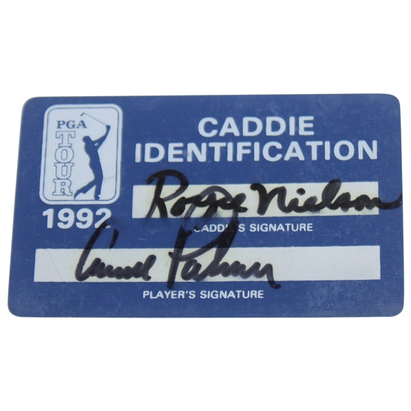 Arnold Palmer Signed 1992 PGA Tour Player Caddie ID Card - Nielson Collection JSA ALOA