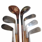 Wilson Gene Sarazen Hickory Shaft Irons (2,5,7,8) Walker Cup Spoon, Macgregor WW Wood, & Sarazen Wilson Putter w/Golf Bag