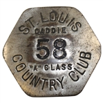 St. Louis Country Club "A" Class Caddie Badge #58