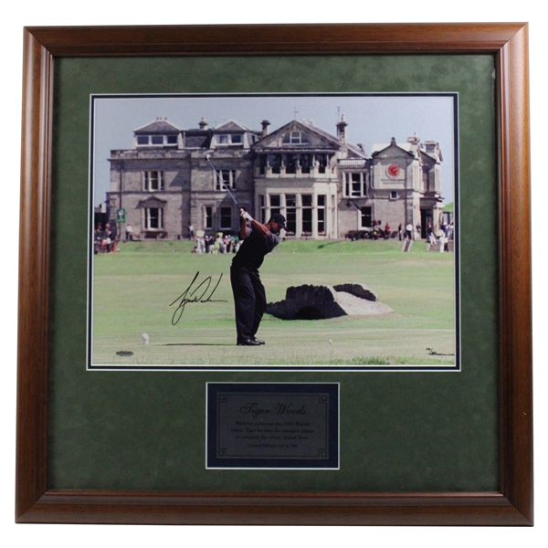 Tiger Woods Signed 2000 Open Complete Career Grand Slam Framed Photo LTD ED #140/500 UDA #BAH87641